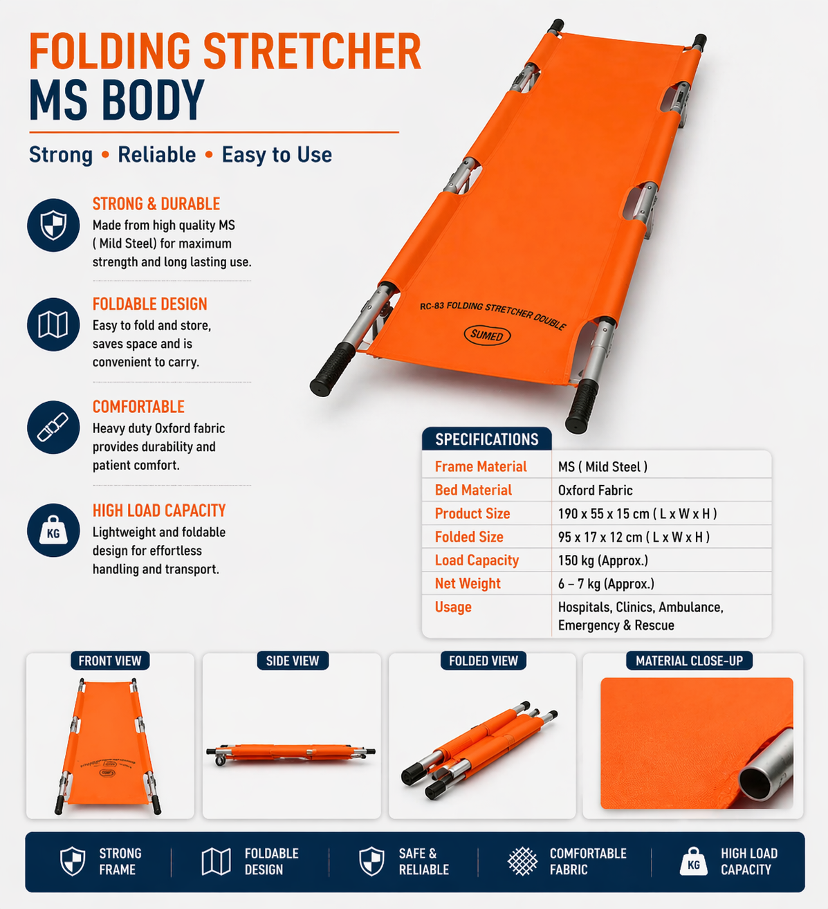 Folding stretcher MS body