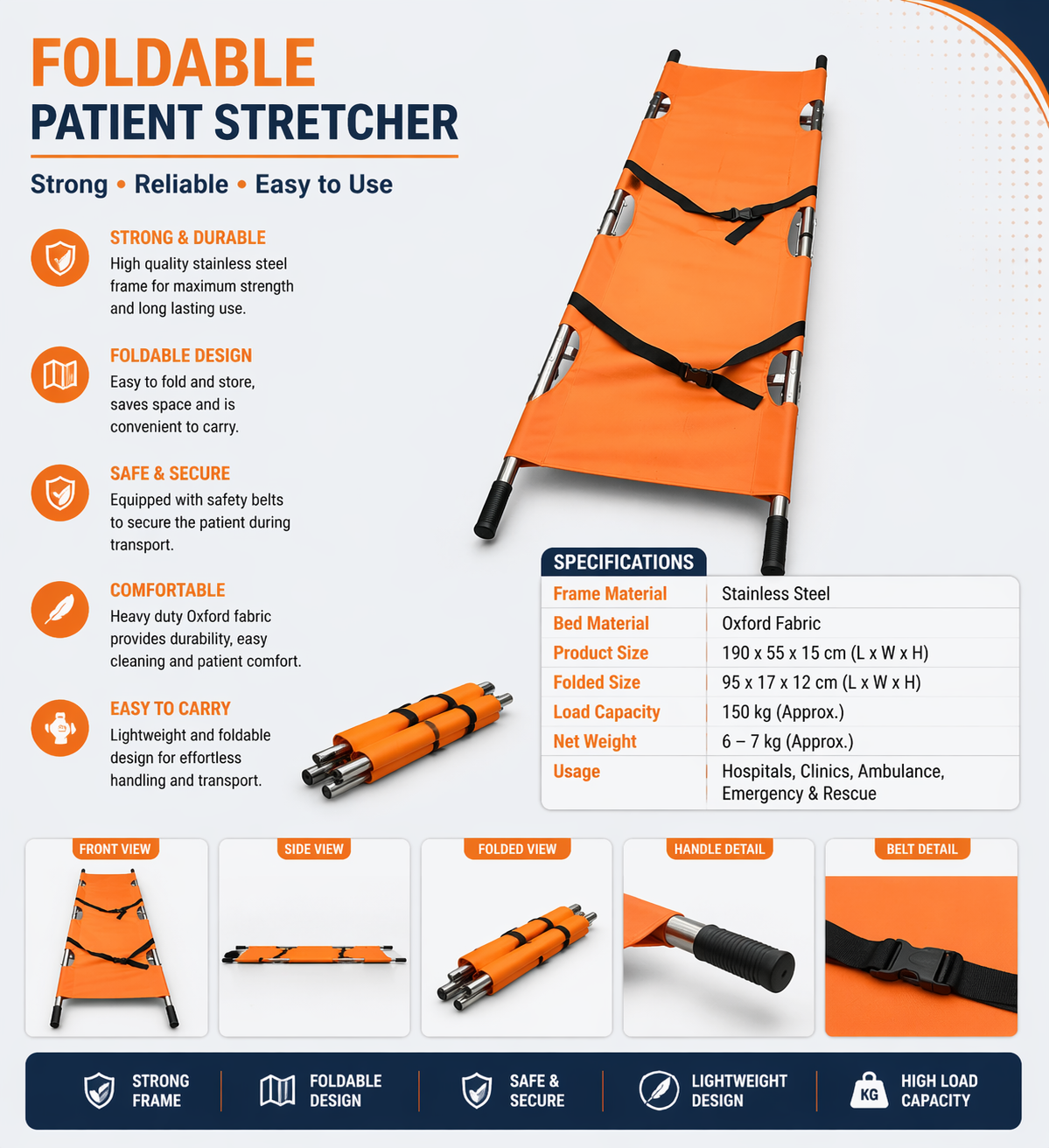 Folding stretcher SS Body